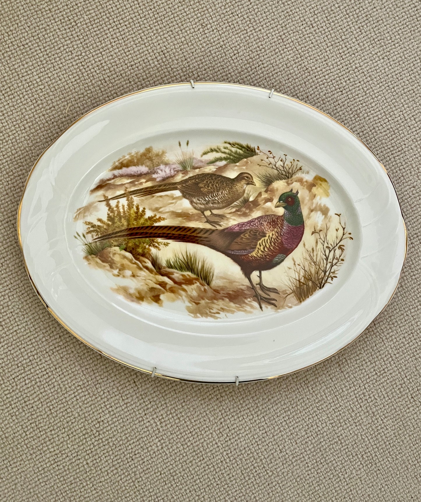 Vintage English Bone China Pheasant Serving Platter – Gilt-Edged Country House Plate