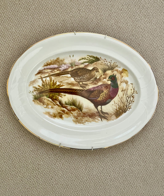 Vintage English Bone China Pheasant Serving Platter – Gilt-Edged Country House Plate