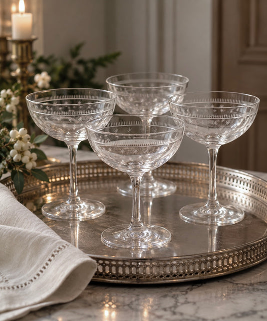 Set of 4 Antique Crystal Champagne Coupes