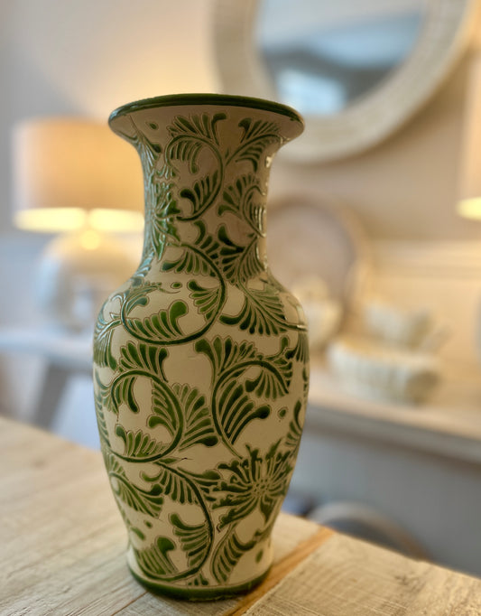 Tall Mid century Vintage European Etched Vase