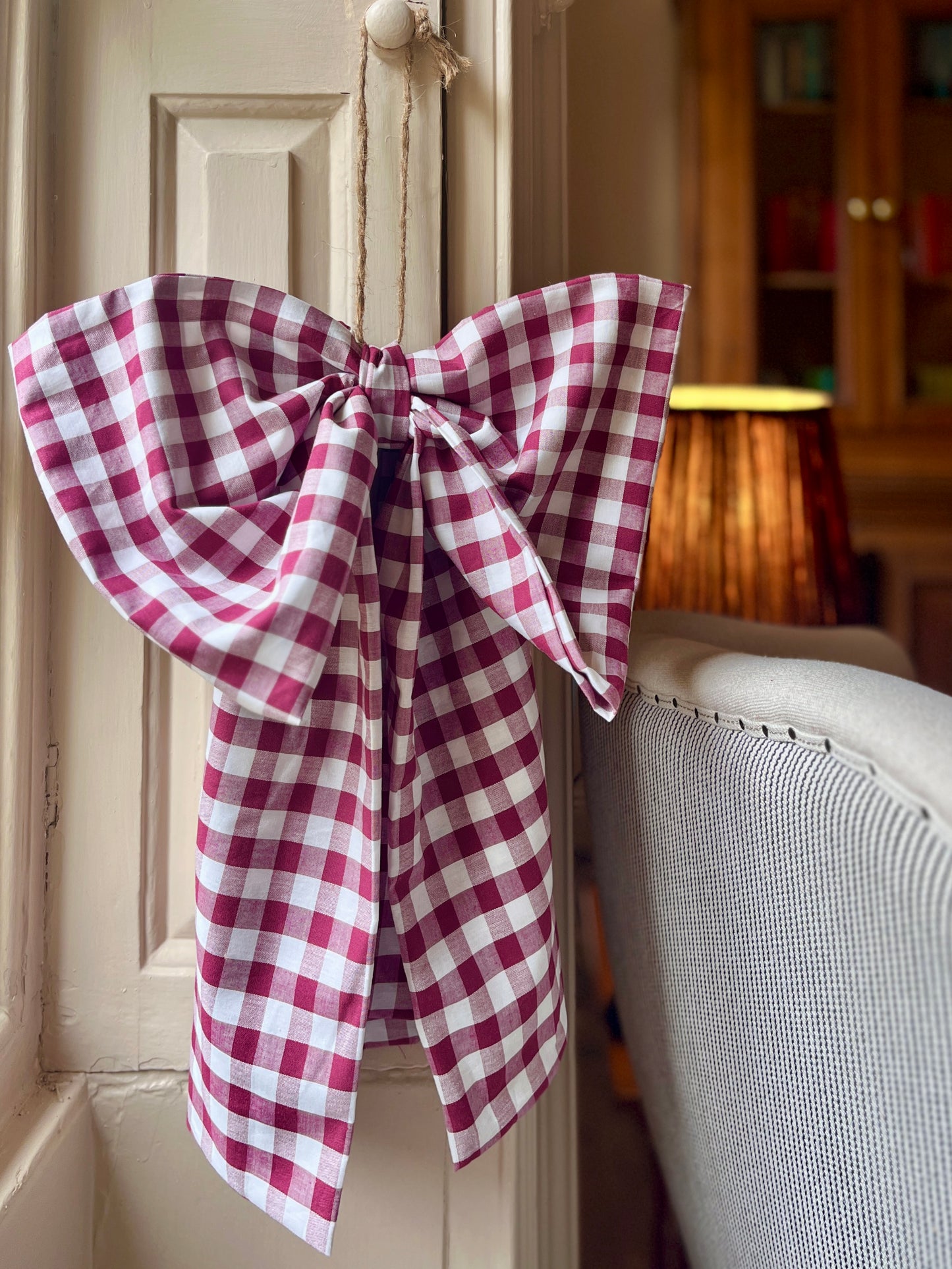 Hand made Mulberry Gingham Large Bow