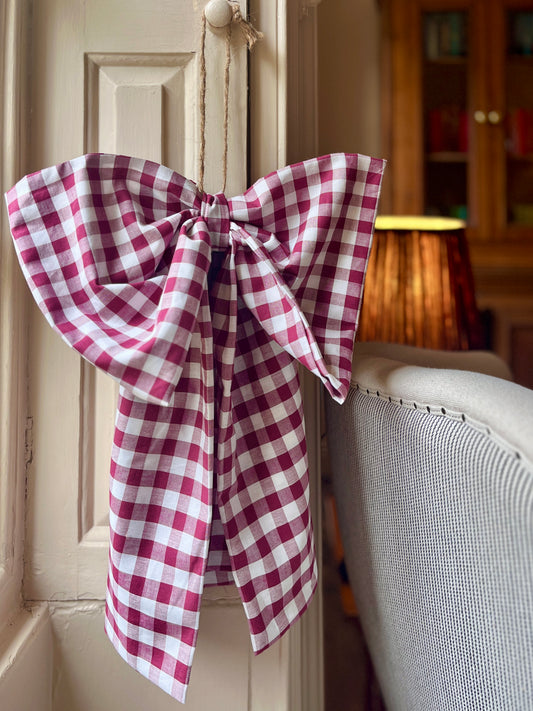 Hand made Mulberry Gingham Large Bow