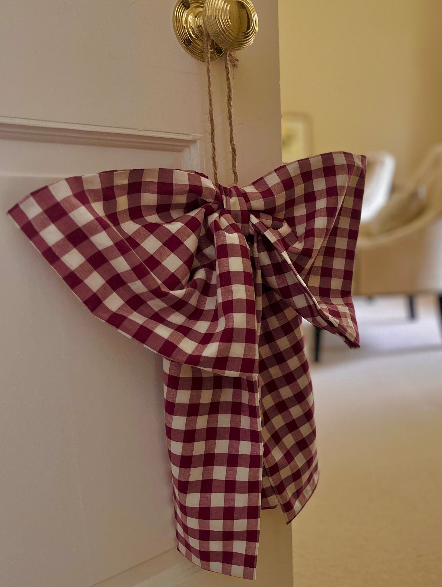 Hand made Mulberry Gingham Large Bow