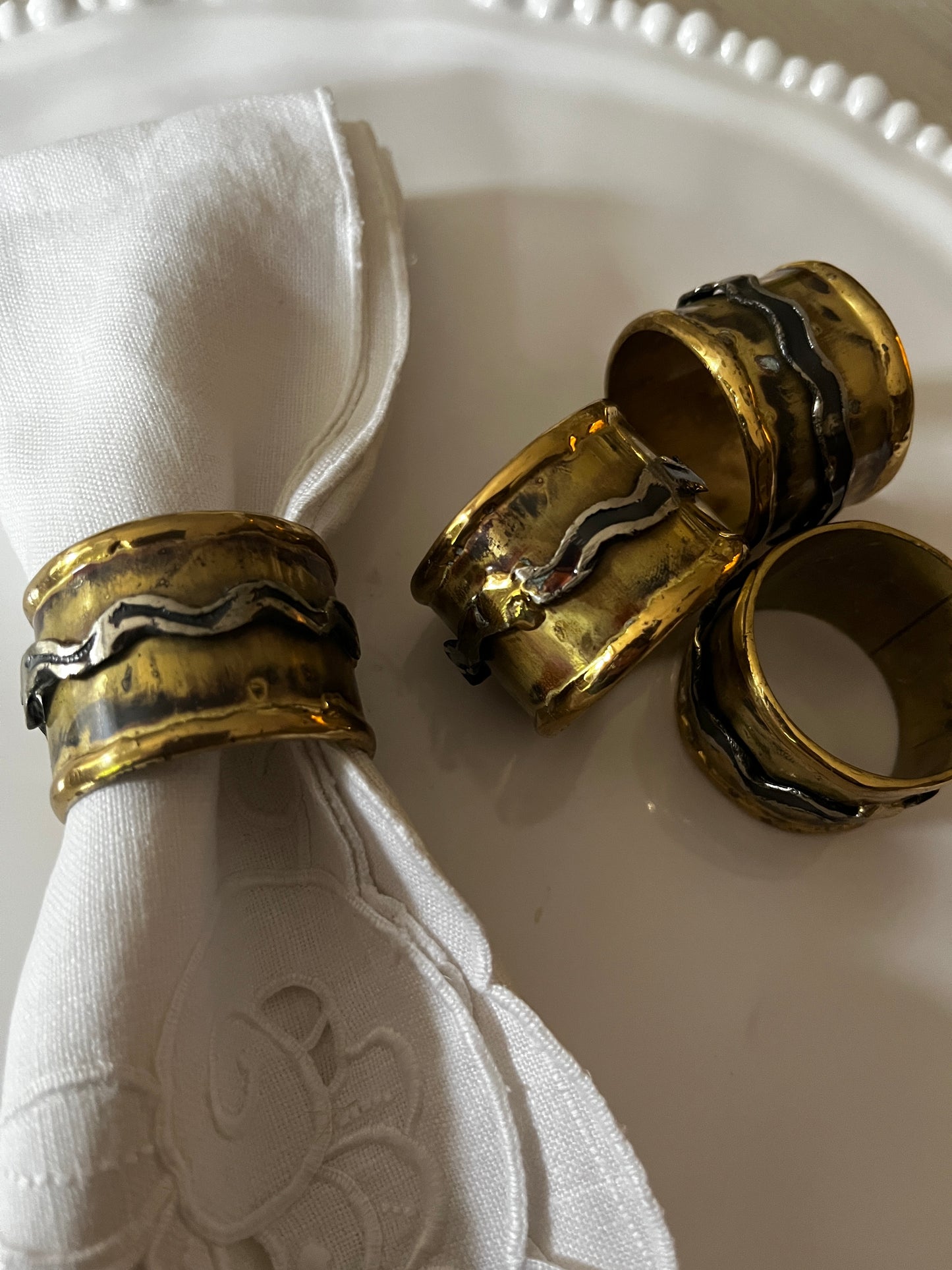 Set of 4 hand Forged Rustic Metal Napkin Rings