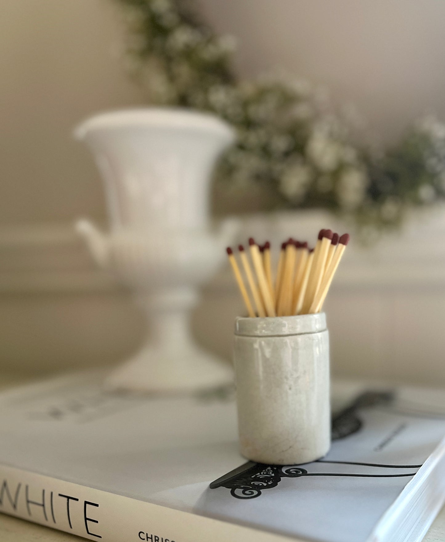 Antique White/Grey Ink Bottle Match holder