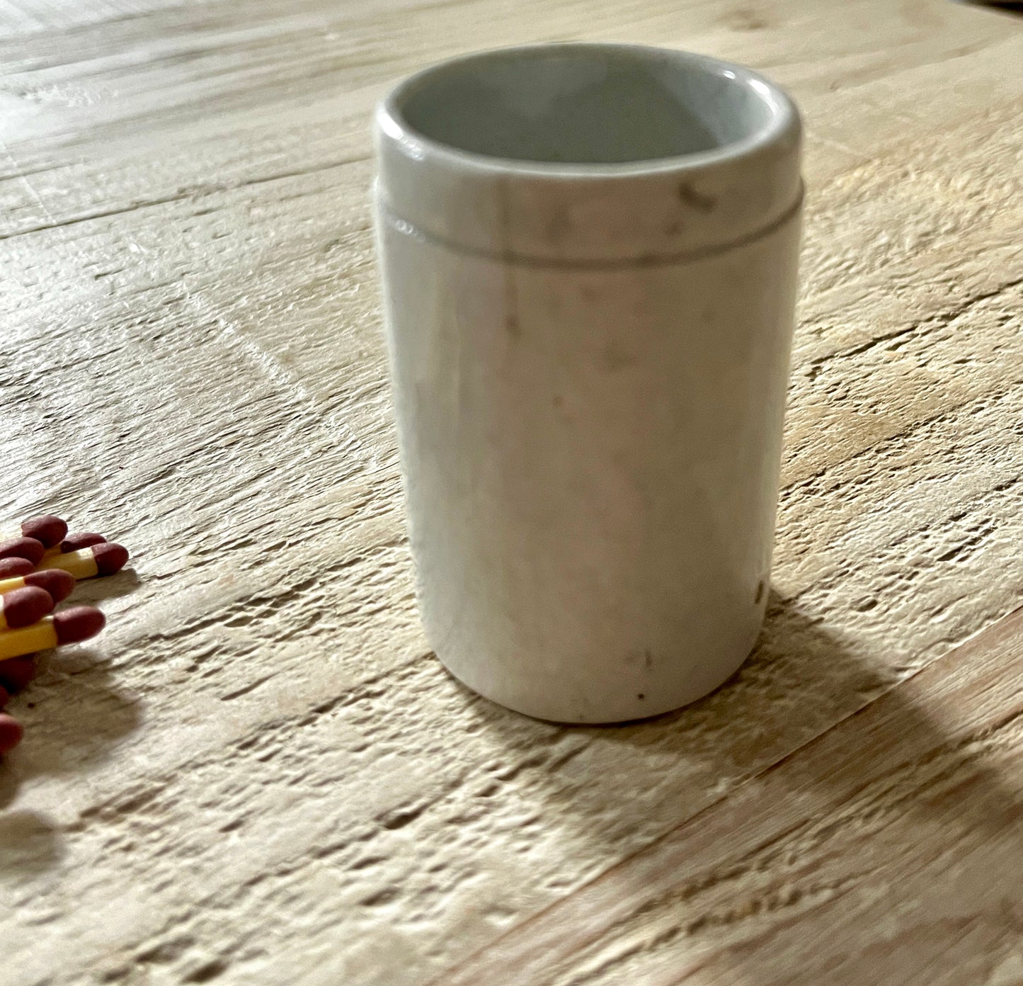 Antique White/Grey Ink Bottle Match holder