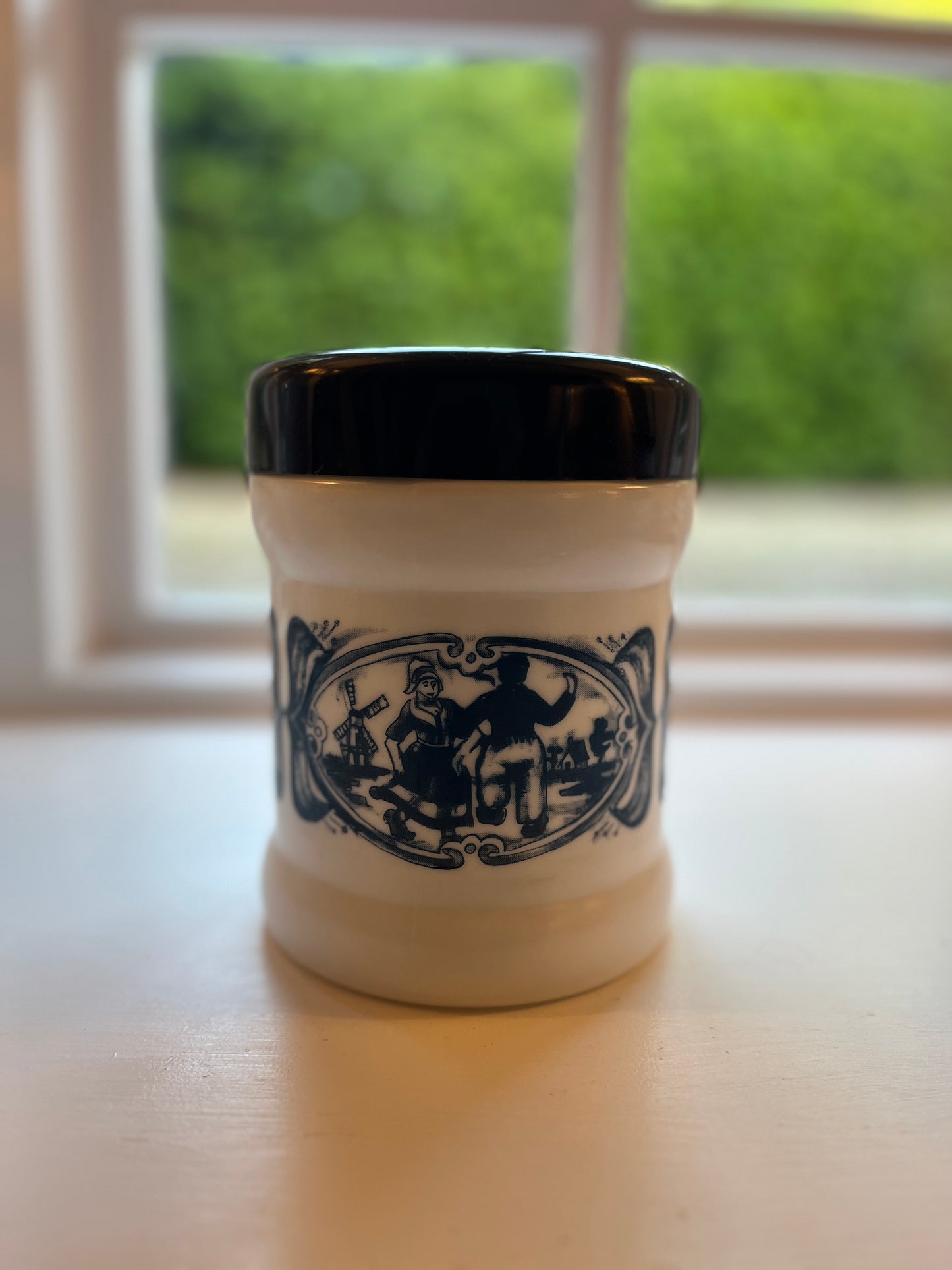 A Pair of Vintage Dutch Blue & White Opaline Jars