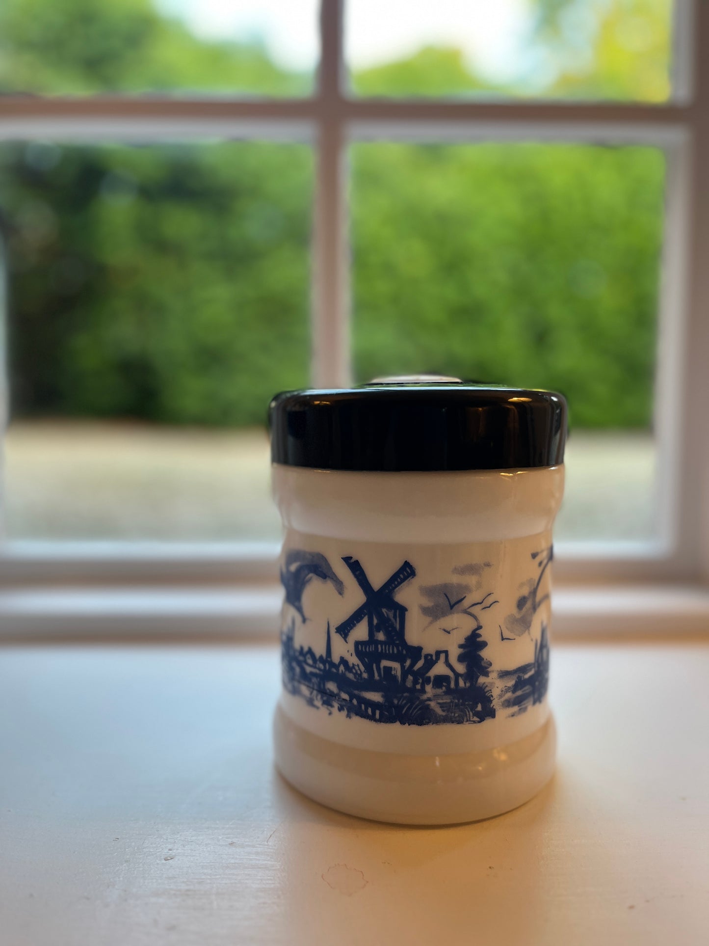 A Pair of Vintage Dutch Blue & White Opaline Jars