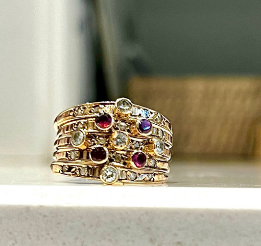 Antique-Vintage Ruby and Diamond Harem Stack Ring