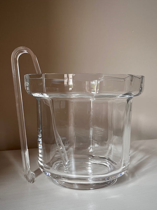 Dartington Crystal ‘Shuggy Bar’ Ice Bucket by Frank Thrower – Original Italian Guzzini Tongs – 1980s