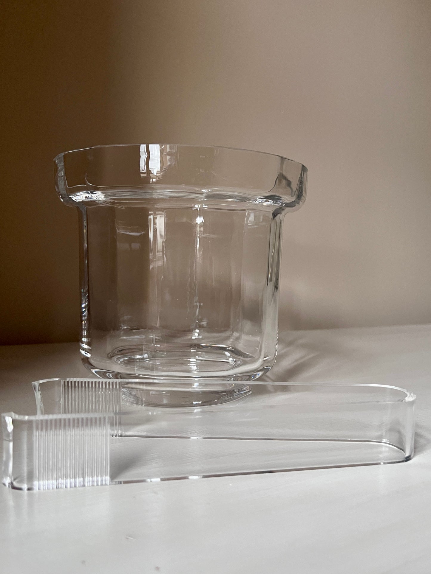 Dartington Crystal ‘Shuggy Bar’ Ice Bucket by Frank Thrower – Original Italian Guzzini Tongs – 1980s