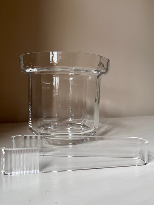 Dartington Crystal ‘Shuggy Bar’ Ice Bucket by Frank Thrower – Original Italian Guzzini Tongs – 1980s