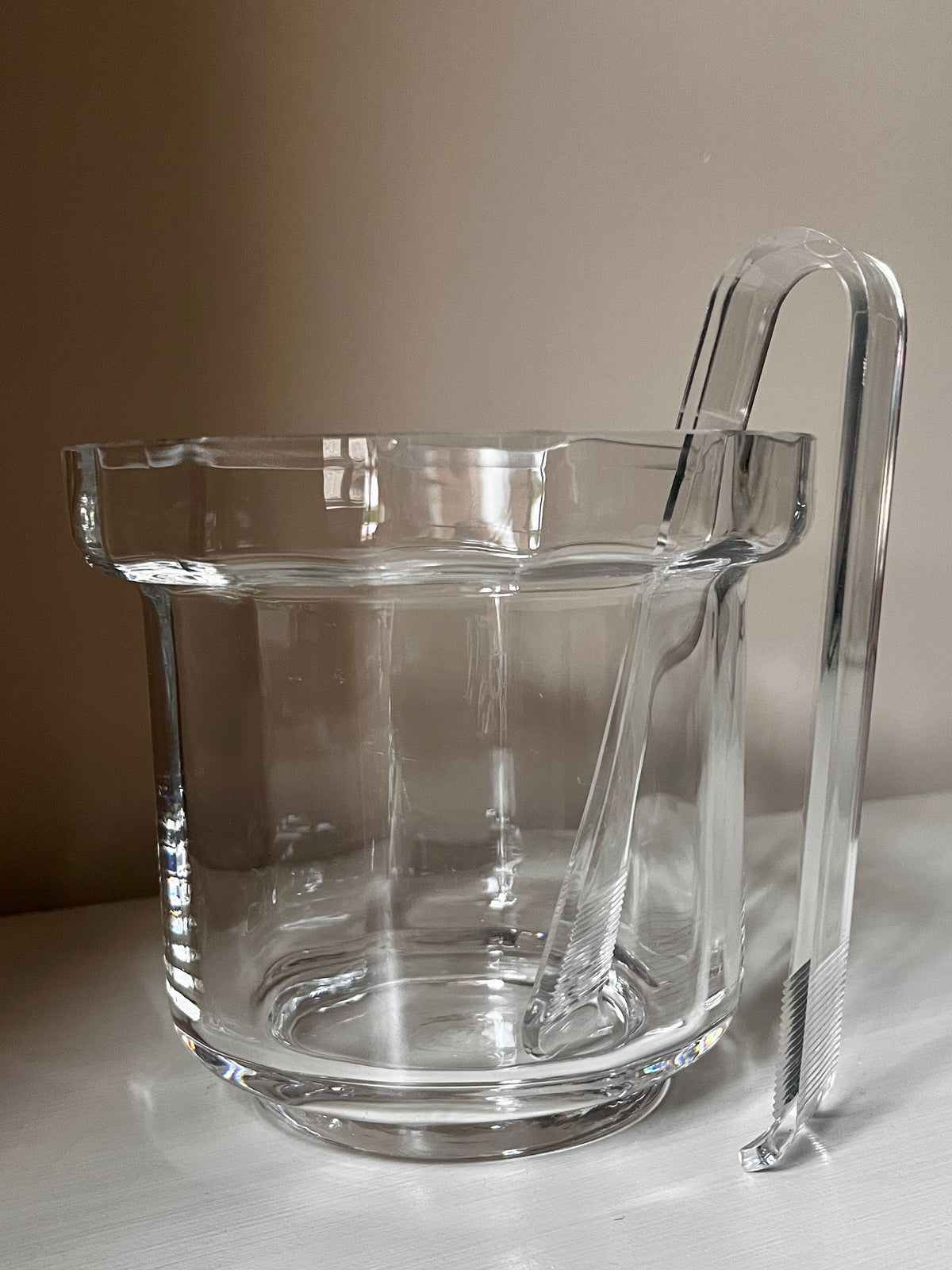 Dartington Crystal ‘Shuggy Bar’ Ice Bucket by Frank Thrower – Original Italian Guzzini Tongs – 1980s