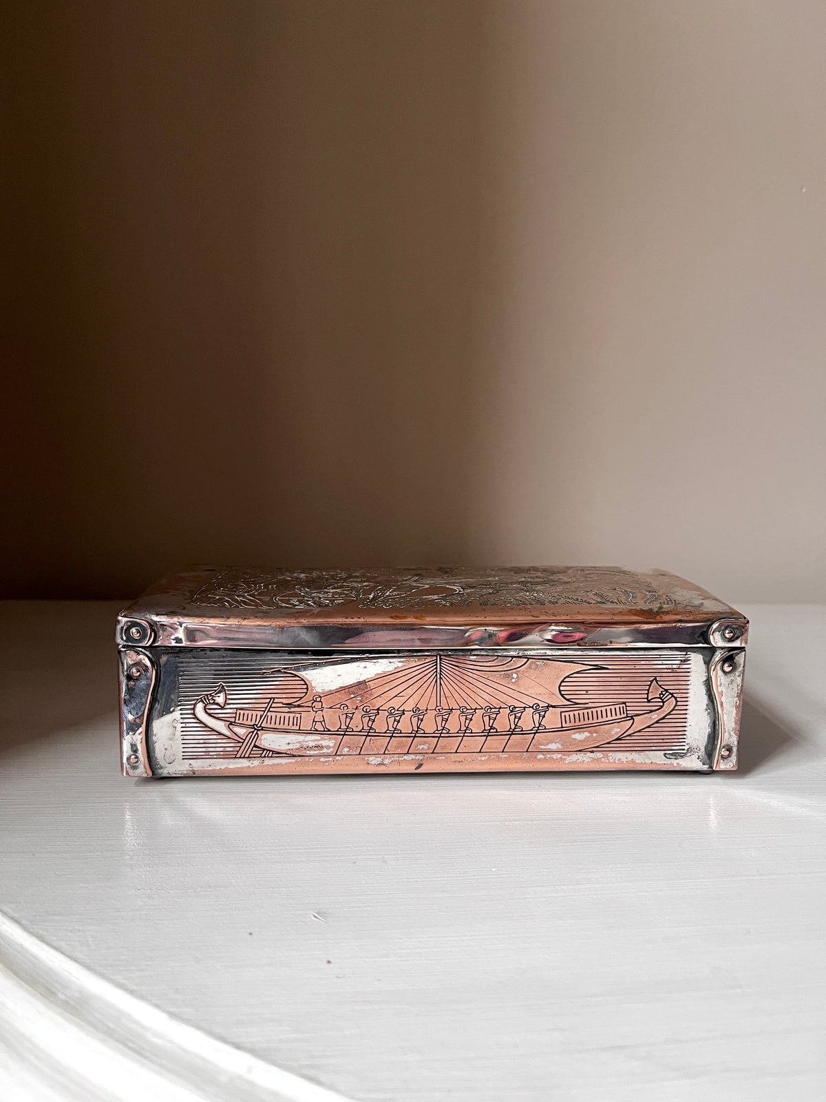 Vintage Egyptian Revival Silver-Plated Cigarette Box