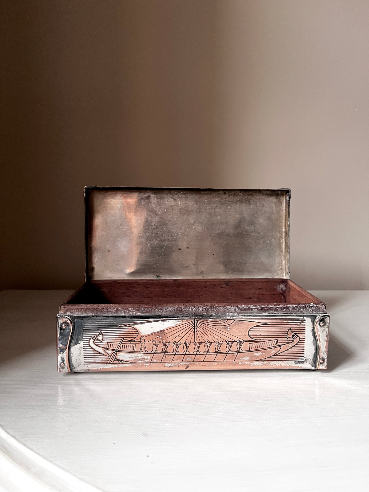 Vintage Egyptian Revival Silver-Plated Cigarette Box
