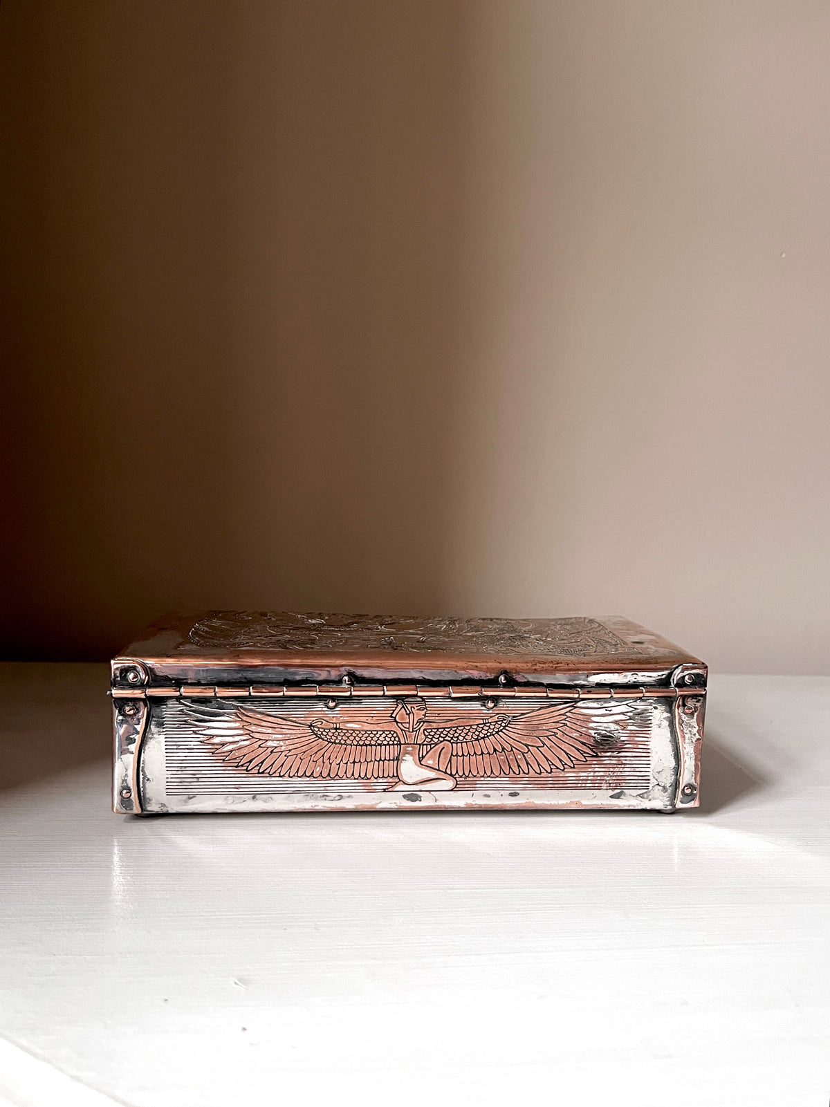 Vintage Egyptian Revival Silver-Plated Cigarette Box