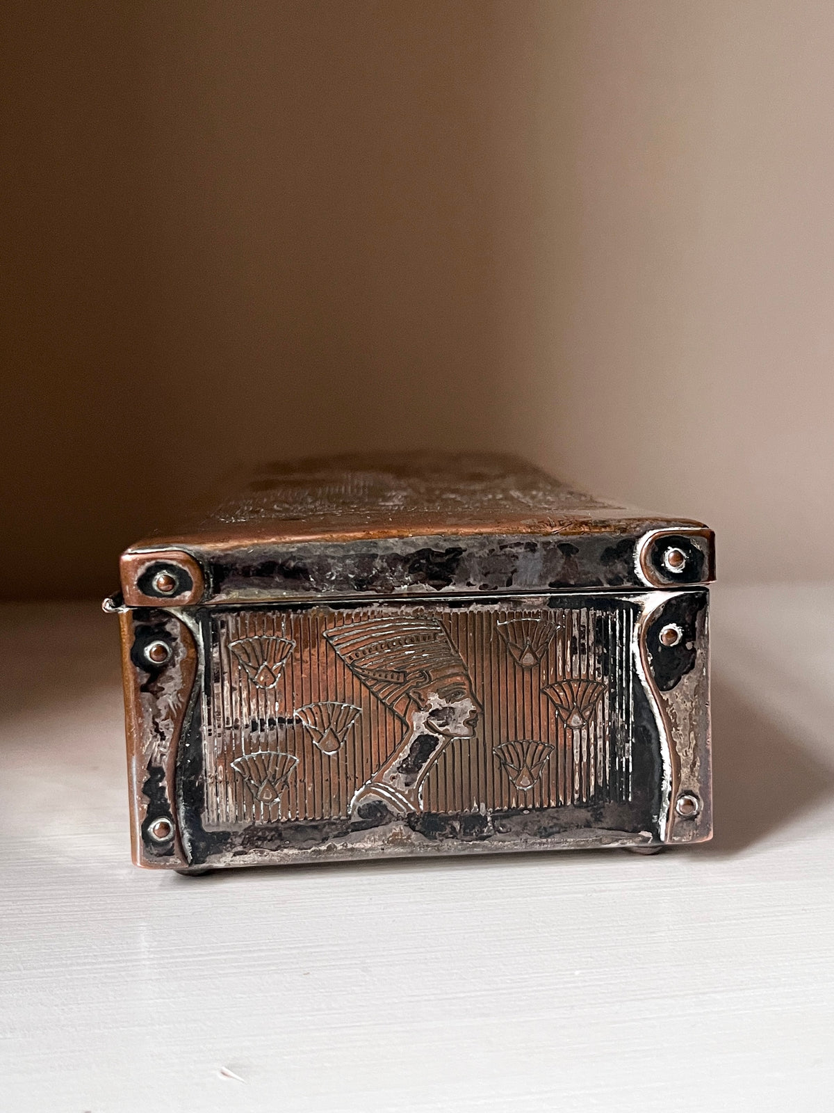 Vintage Egyptian Revival Silver-Plated Cigarette Box