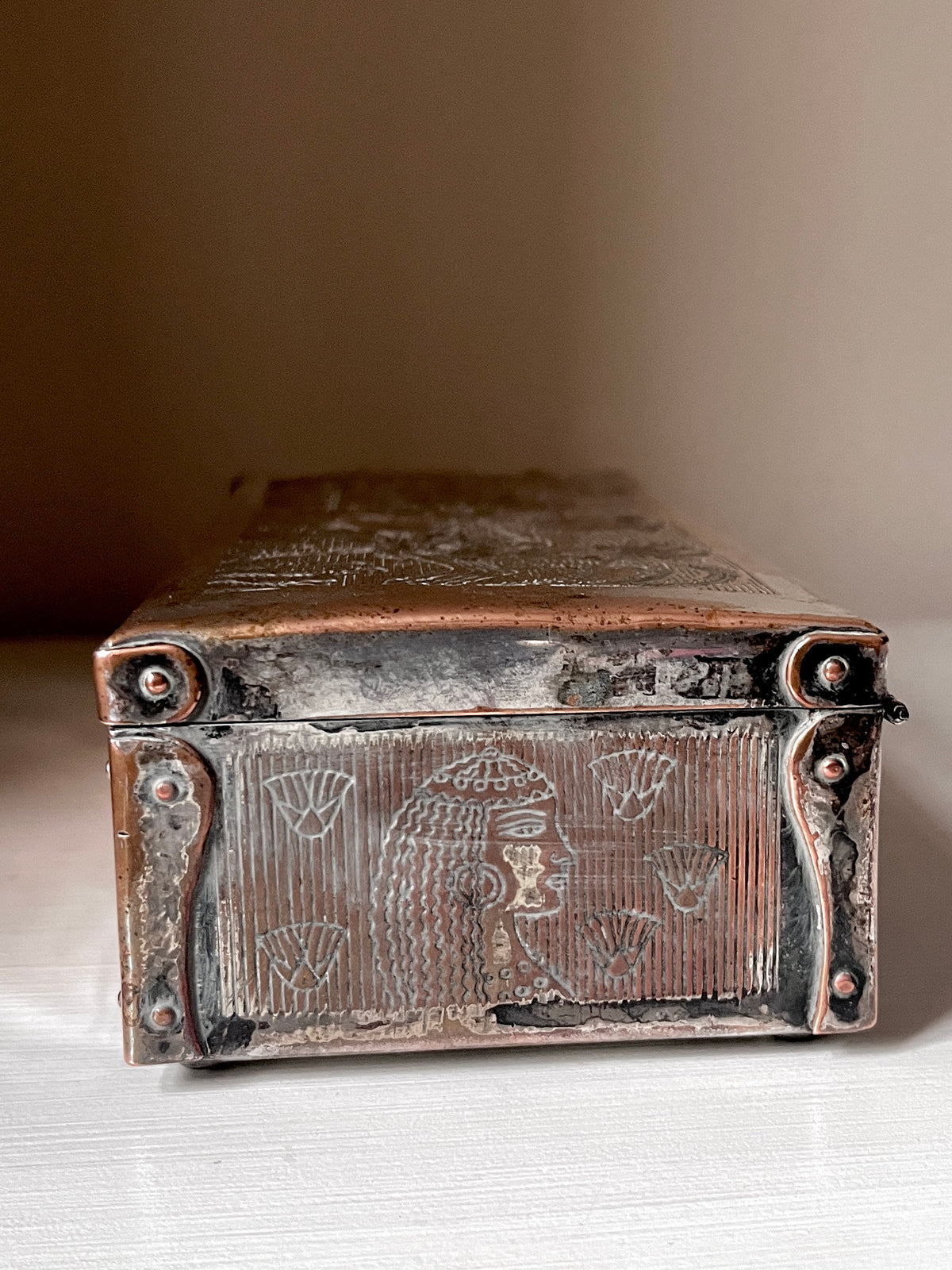 Vintage Egyptian Revival Silver-Plated Cigarette Box