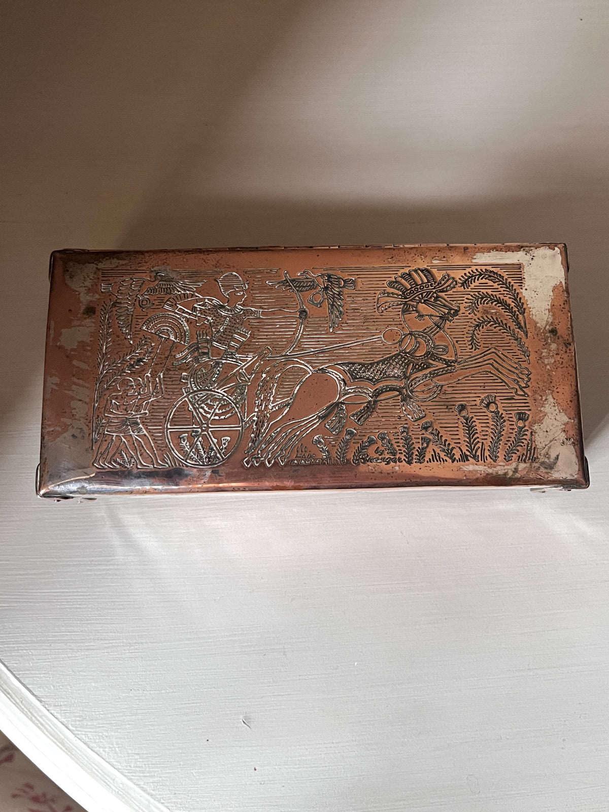 Vintage Egyptian Revival Silver-Plated Cigarette Box