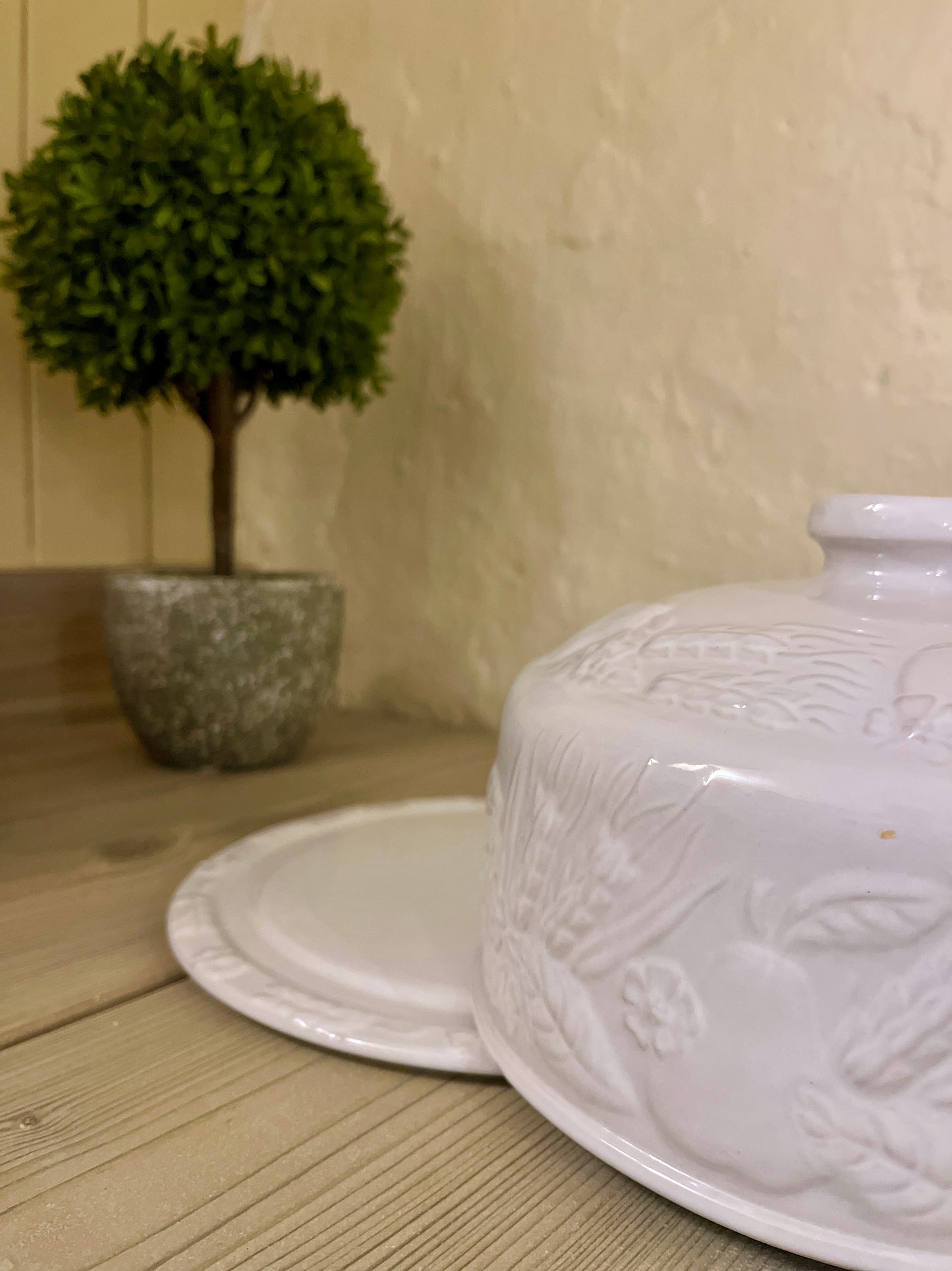 White ironstone Victorian Cheese Dome.