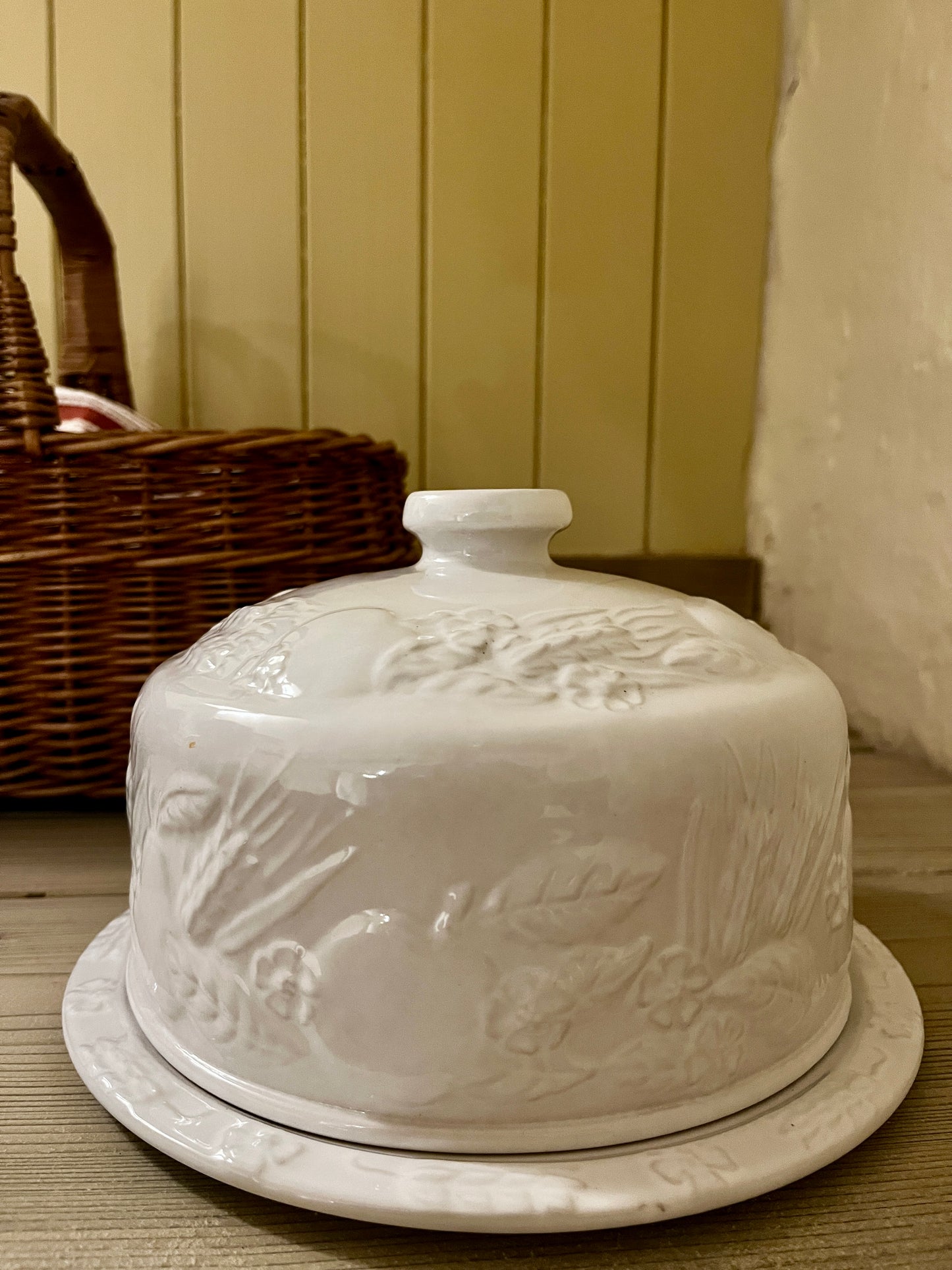 White ironstone Victorian Cheese Dome.