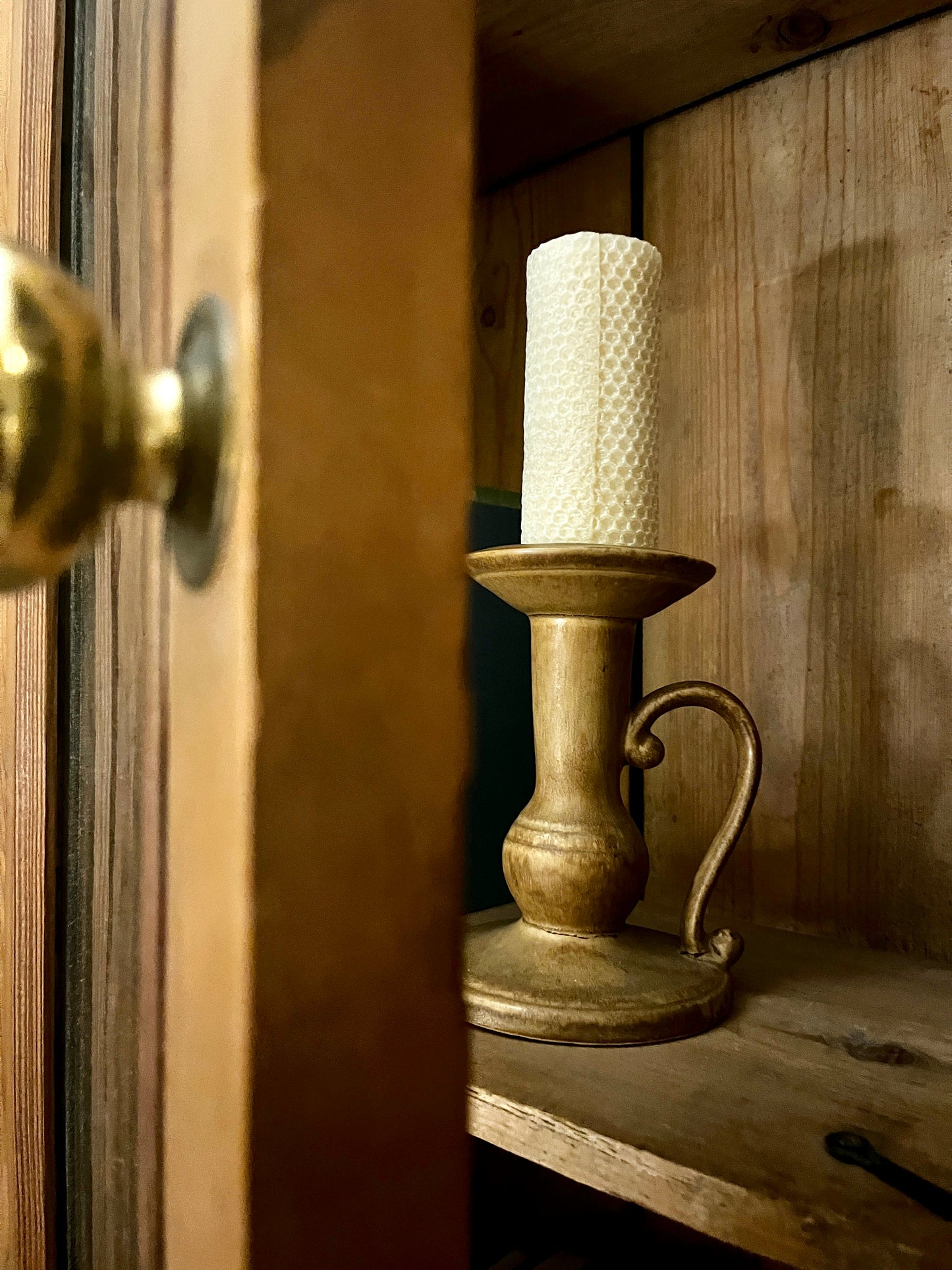 Vintage Brown Pottery Large Candle Holder Wood Effect