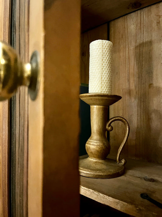 Vintage Brown Pottery Large Candle Holder Wood Effect