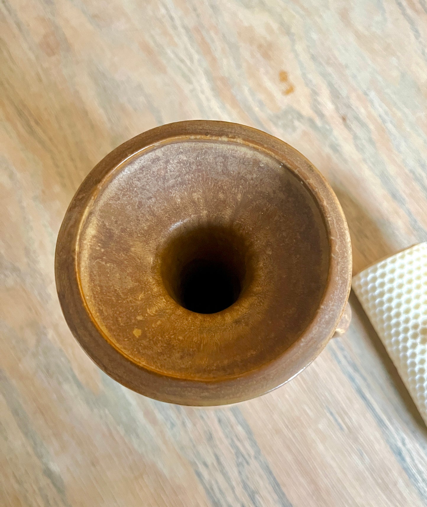 Vintage Brown Pottery Large Candle Holder Wood Effect