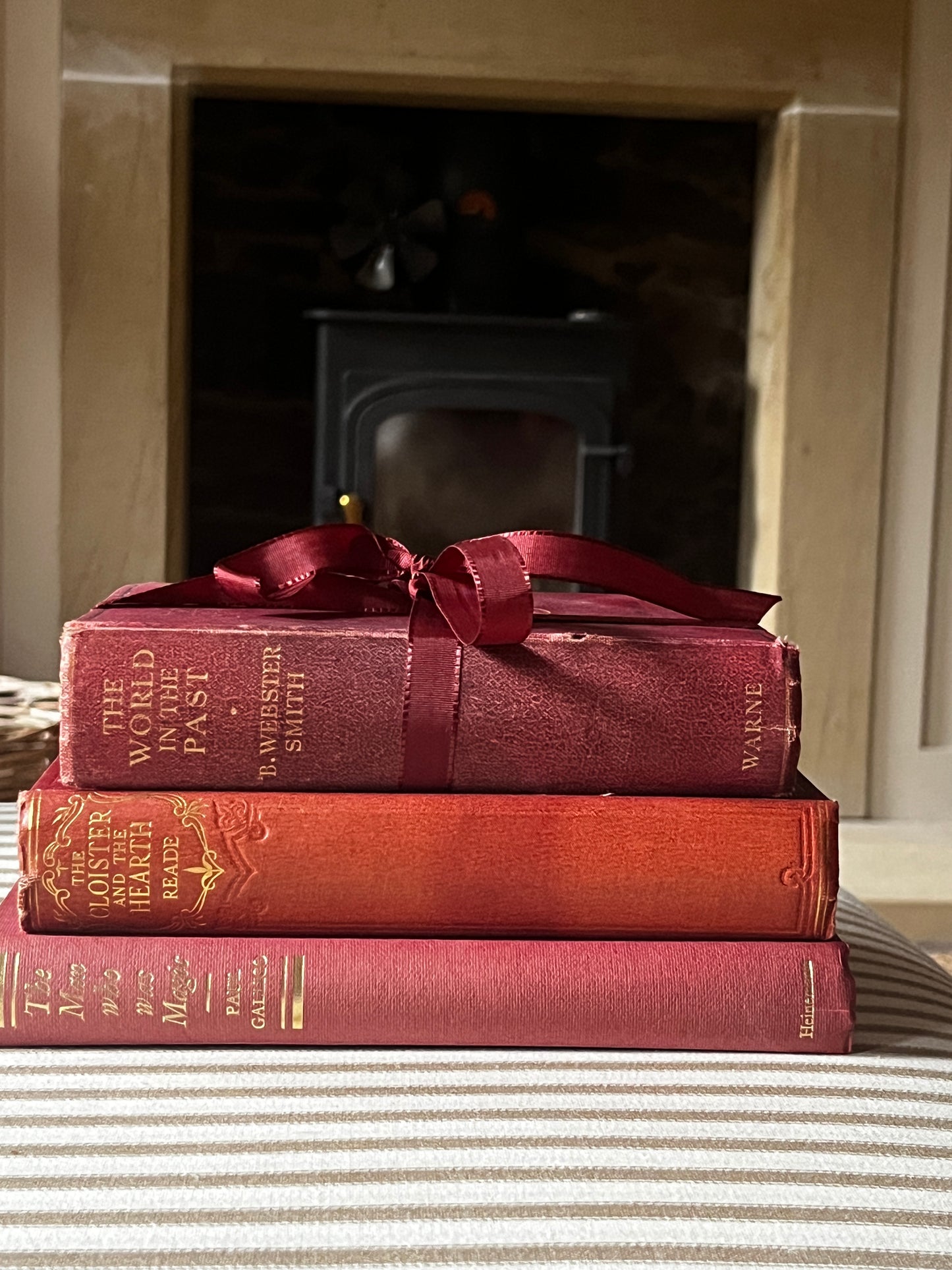 Set of 3 Vintage Worn Books in Berry Colours