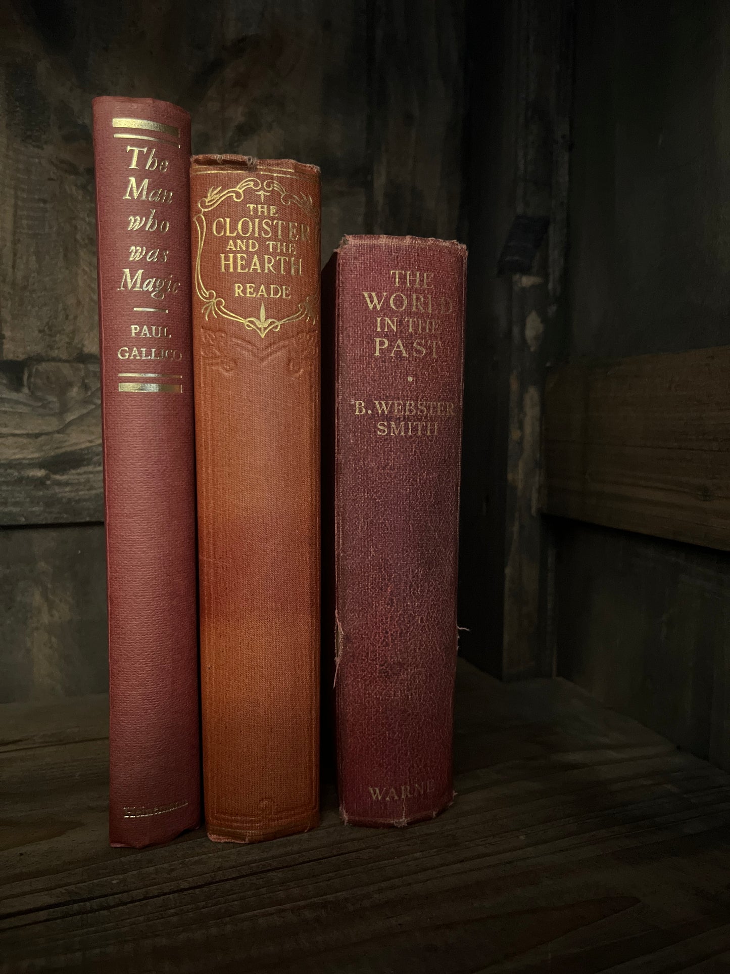 Set of 3 Vintage Worn Books in Berry Colours