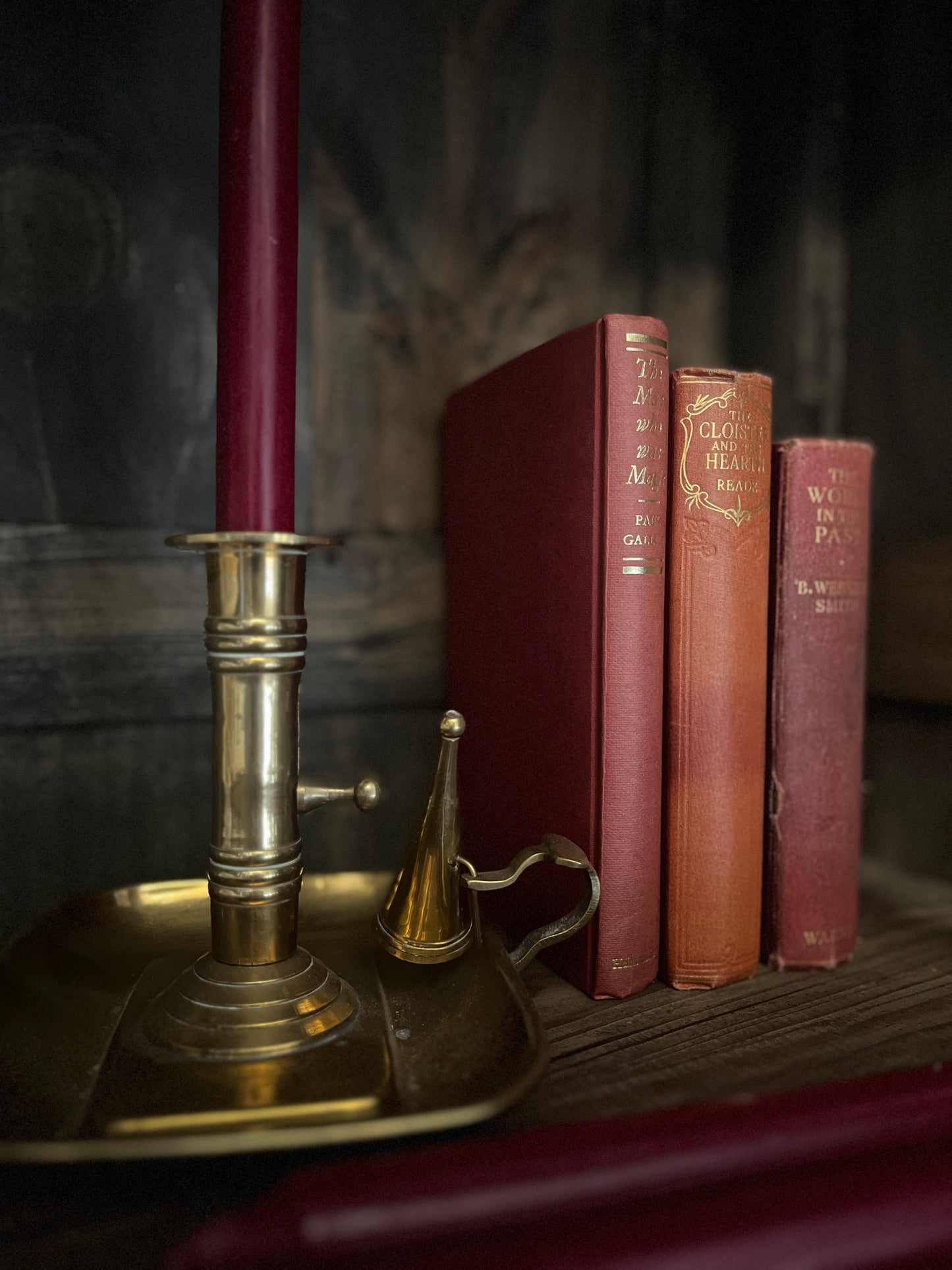 Set of 3 Vintage Worn Books in Berry Colours