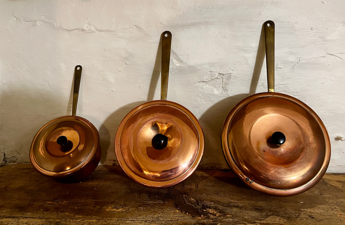 Set of 3 Vintage English Copper Pans