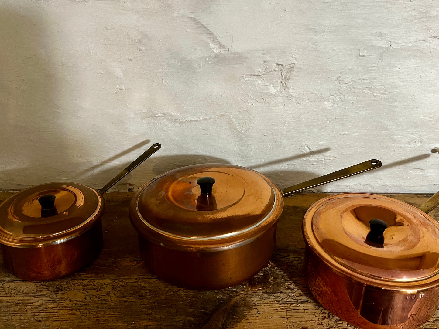 Set of 3 Vintage English Copper Pans