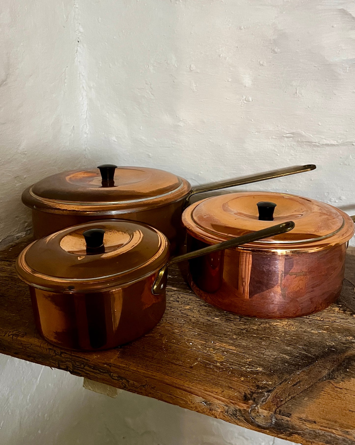 Set of 3 Vintage English Copper Pans