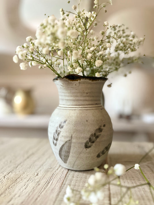Vintage Handmade Rustic Jug- Vase with Corn Detail