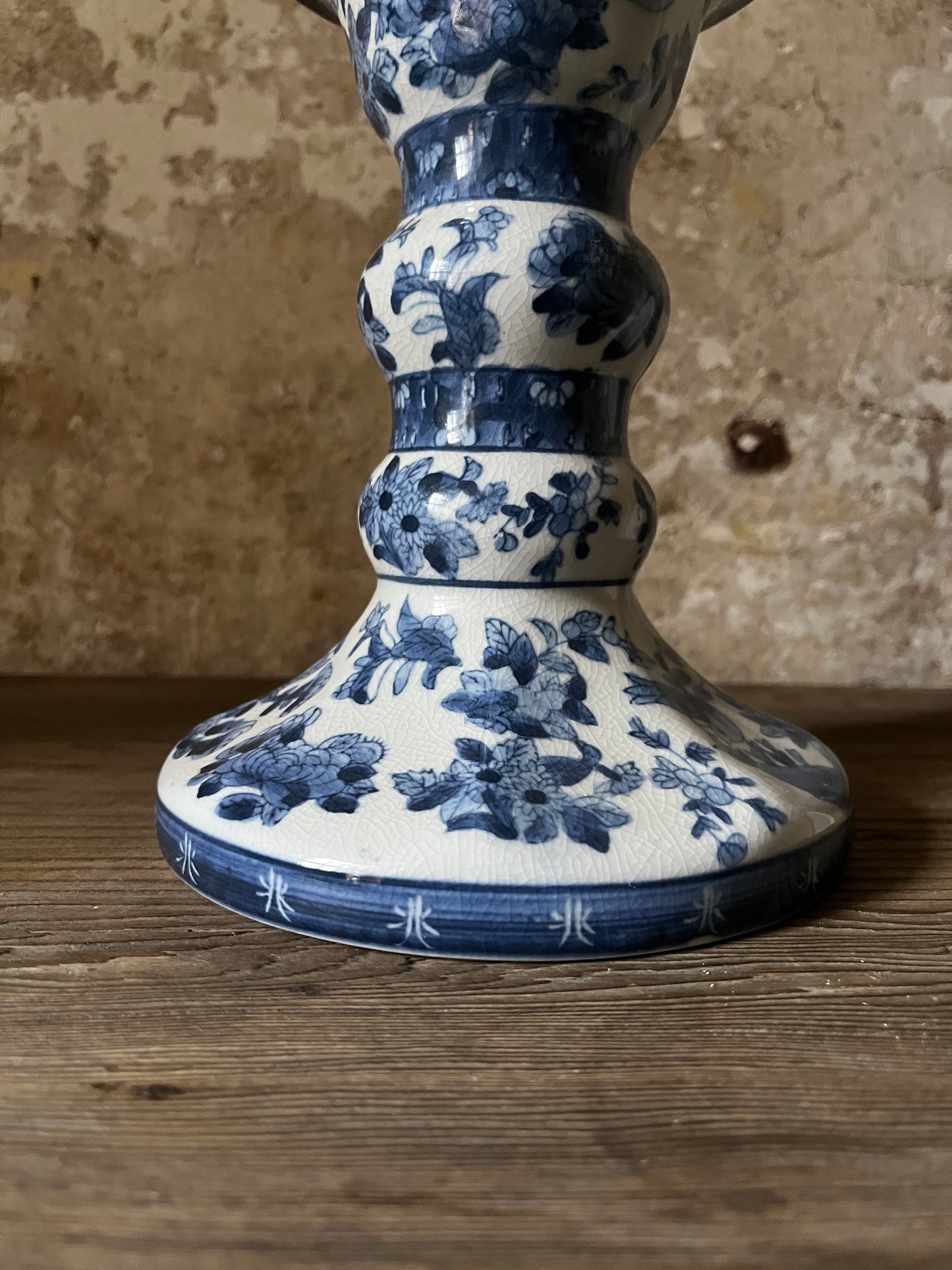 Large Antique Chinese Blue & White Porcelain Candlestick Late 19th–early 20th century