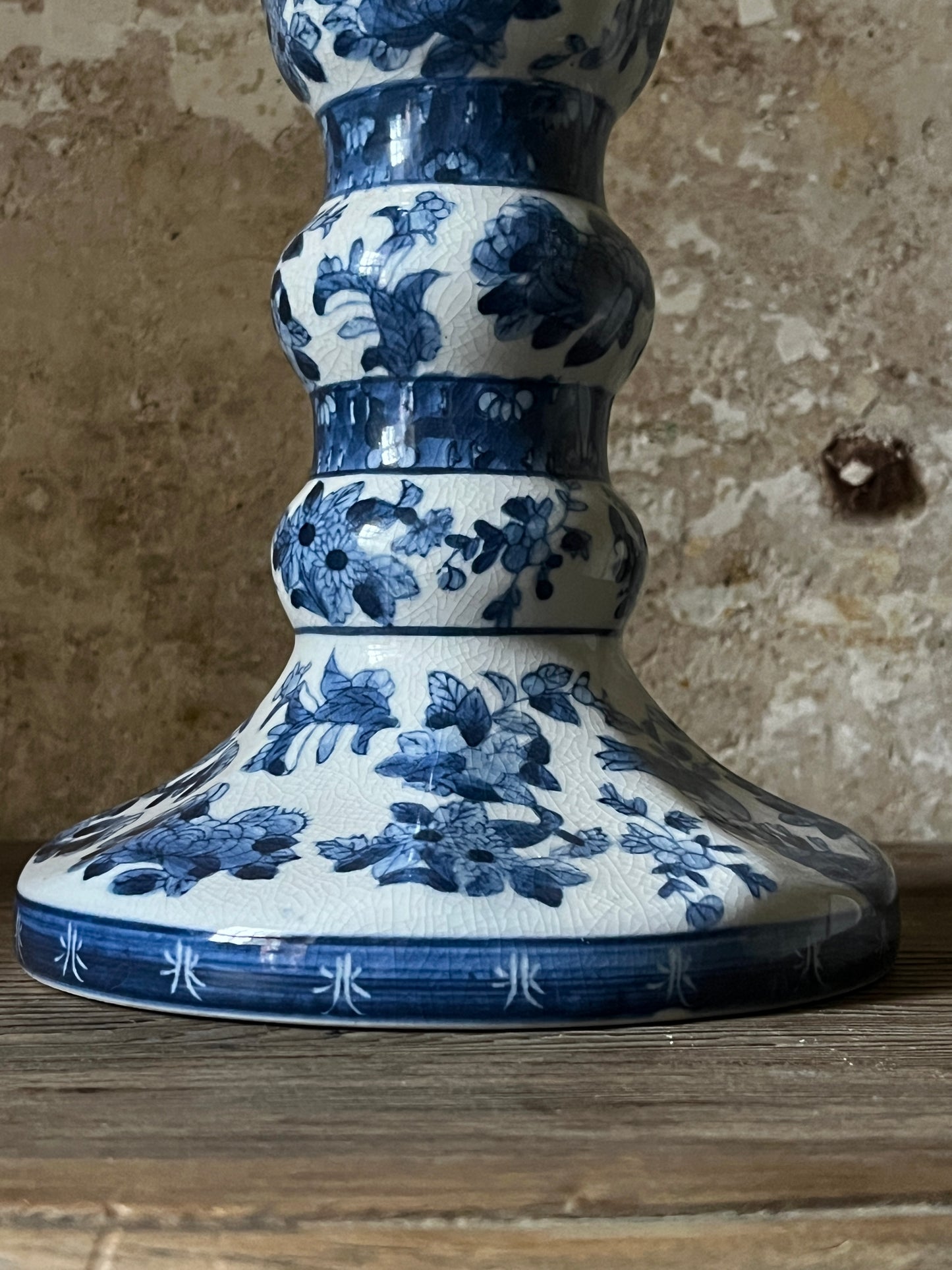 Large Antique Chinese Blue & White Porcelain Candlestick Late 19th–early 20th century