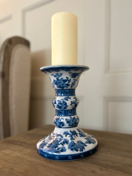 Large Antique Chinese Blue & White Porcelain Candlestick Late 19th–early 20th century