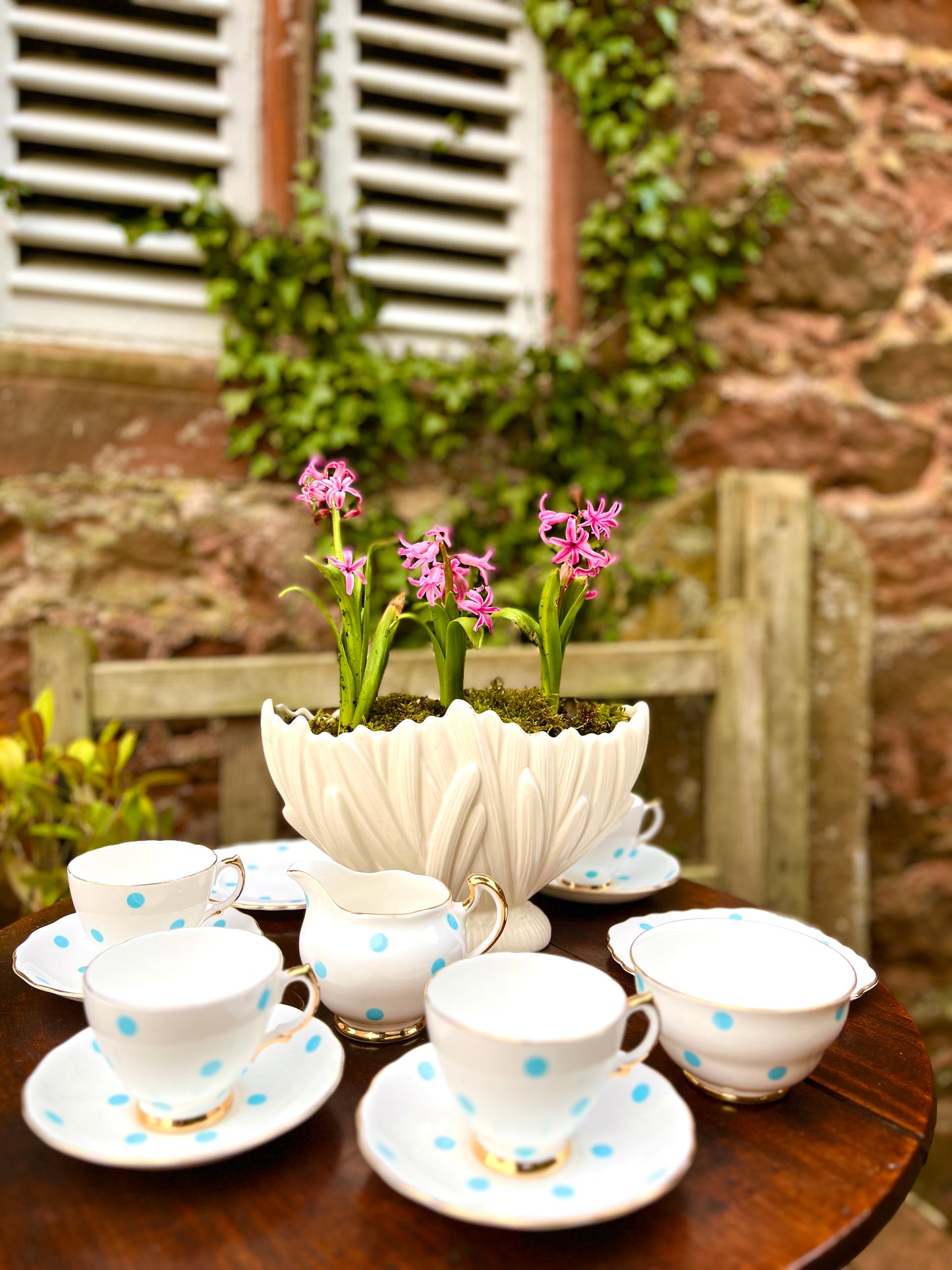 Vintage 12 Piece Vale Blue Polka Dot Tea Set for 4