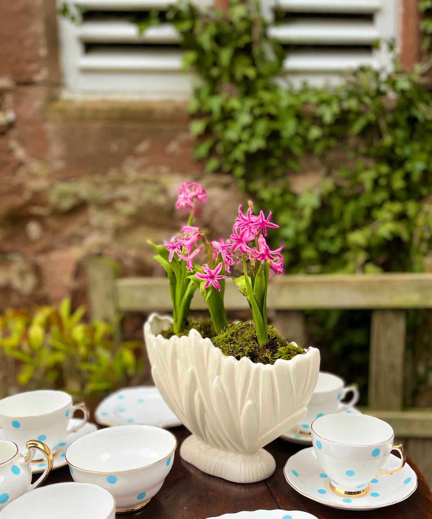 Vintage 12 Piece Vale Blue Polka Dot Tea Set for 4