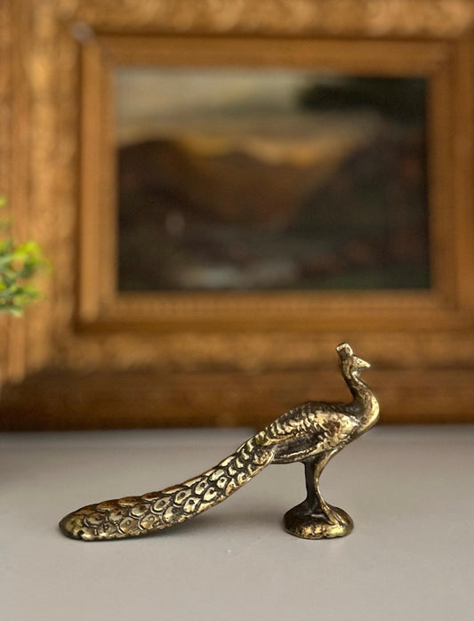 Vintage Solid Brass Peacock Paperweight
