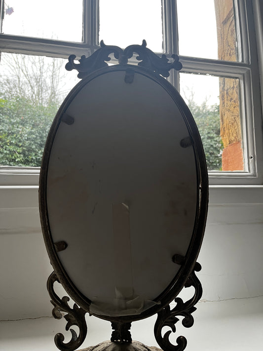 Vintage French Style Cast Spelter Oval Ornate Freestanding Mirror