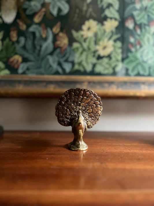 Vintage Brass Peacock Decor for Shelf Styling