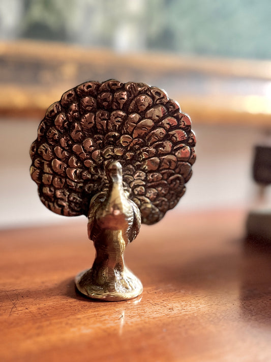 Vintage Brass Peacock Decor for Shelf Styling