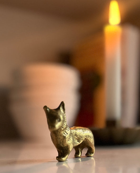 Vintage Brass Corgi Decor