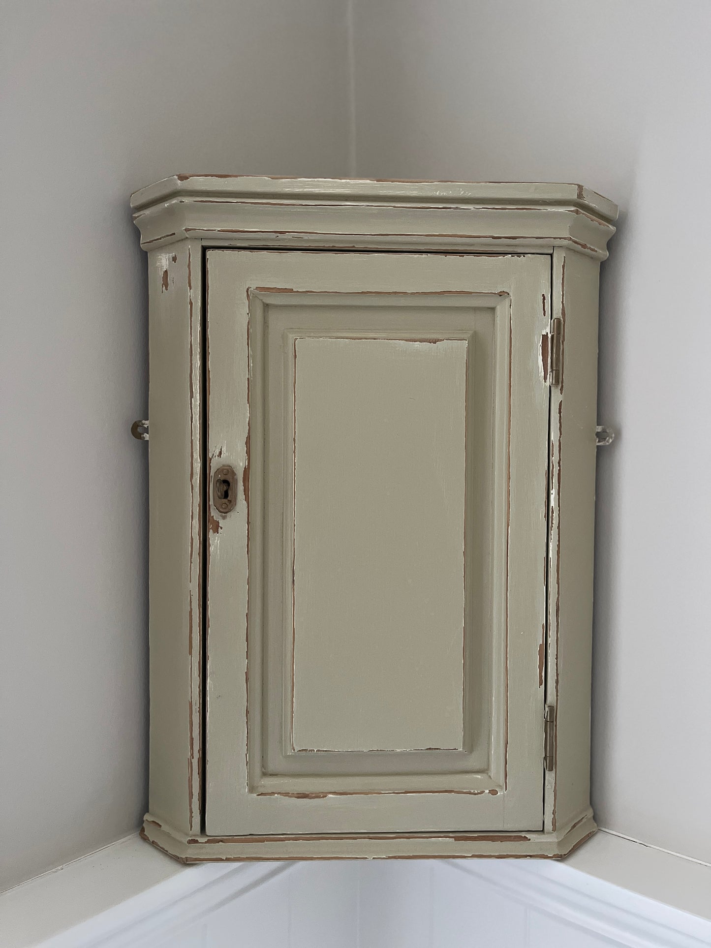 Rustic Antique Painted Corner Cupboard with Key