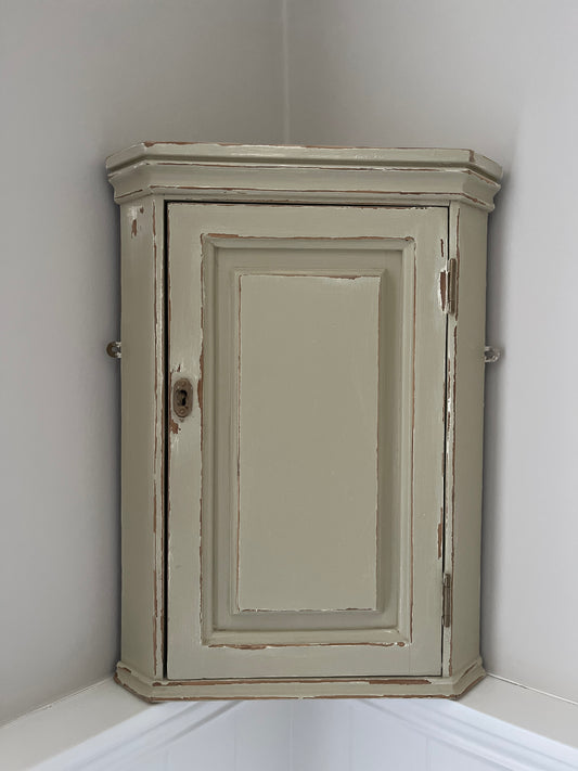 Rustic Antique Painted Corner Cupboard with Key