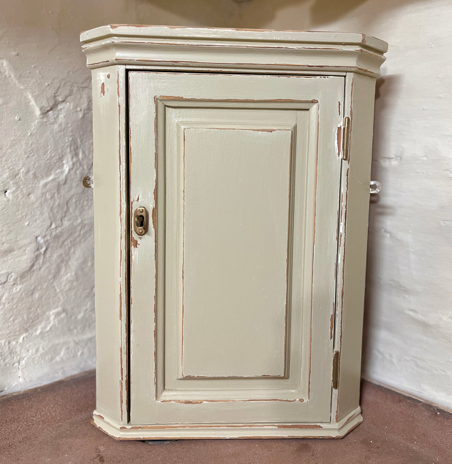 Rustic Antique Painted Corner Cupboard with Key