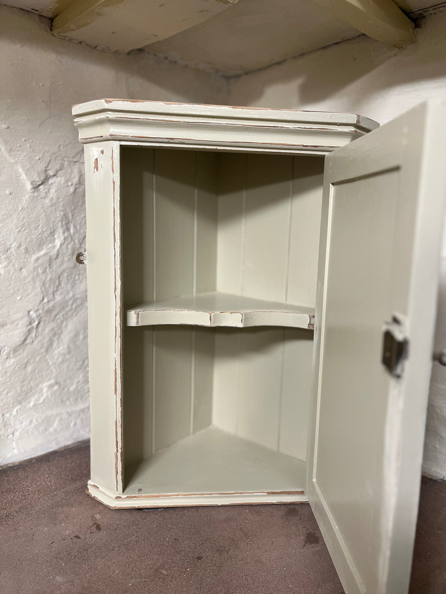 Rustic Antique Painted Corner Cupboard with Key