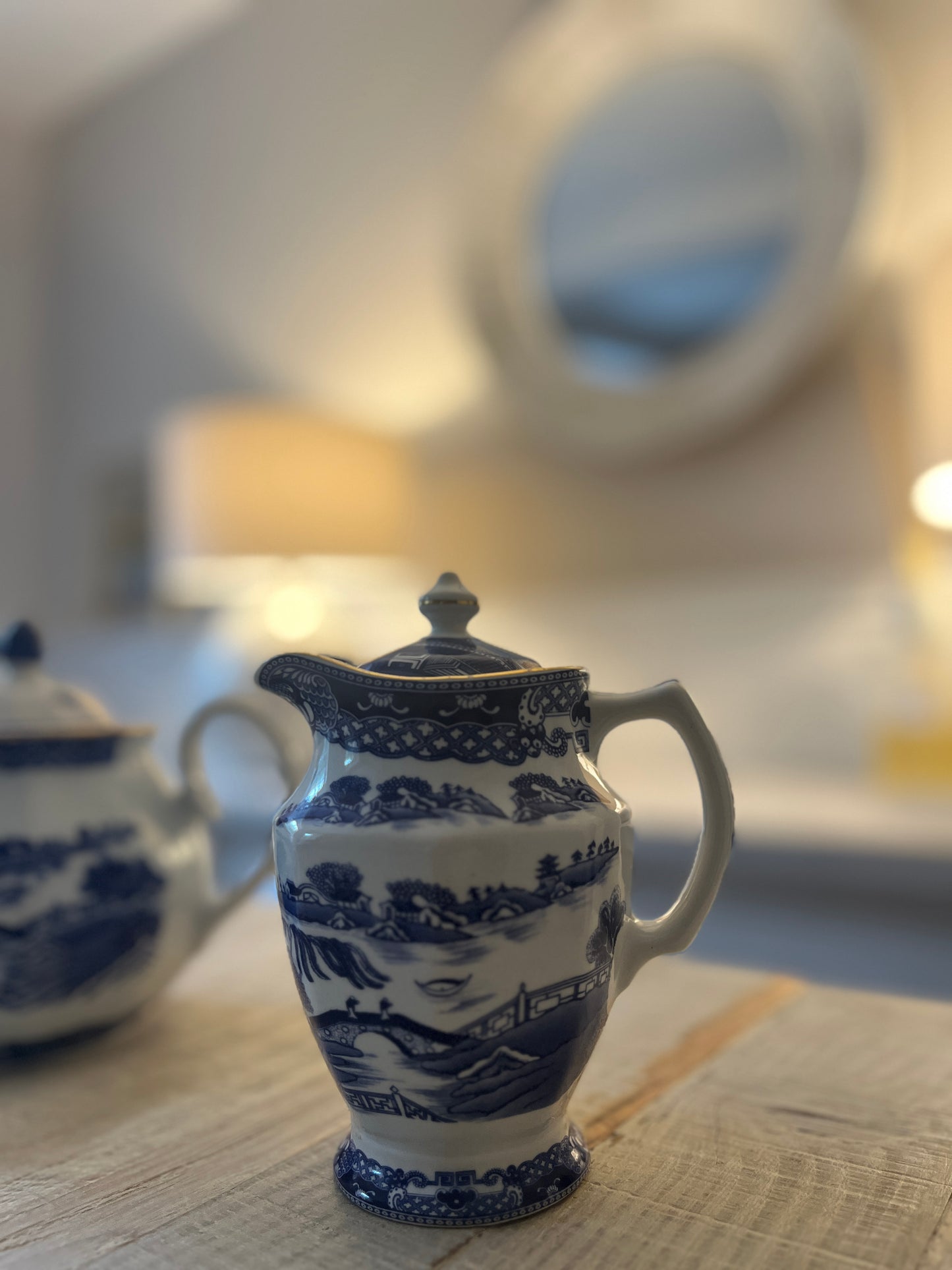 Vintage Ringtons Blue & White Tea Set – Willow Pattern Wade Ceramics Teapot, Jug & Tea Caddy
